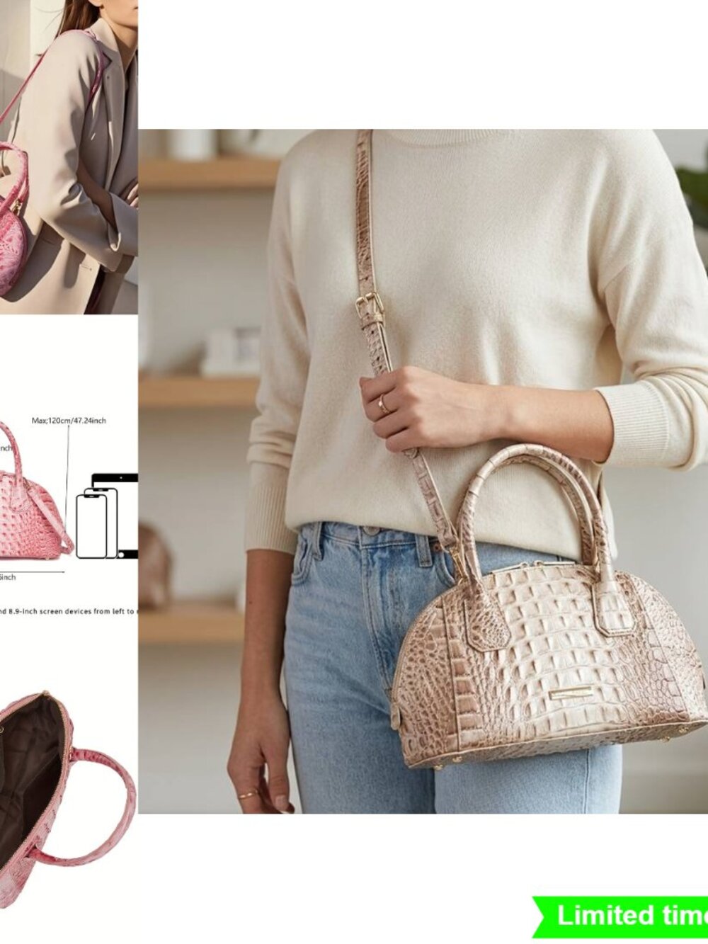 Croco Pattern Shell Handbag Premium Texture Gold Hardware